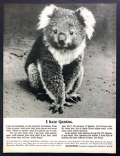 1961 Qantas Airlines Australian Koala Bear photo "I Hate Qantas" promo print ad