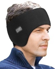 Double-Layer Ear Warmer Headband-Knit Fuzzy Lined Winter Ear Muff for Men Black