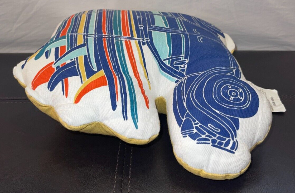 EUC Woody Station Wagon Car Wood Panel Surfboards 14" Throw Pillow Blue Yellow