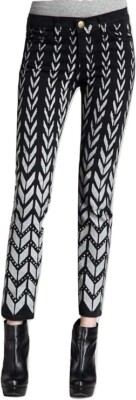 Women's CURRENT/ELLIOT Sz 28 The Ankle Skinny Rhinestone Chevron Black Jeans