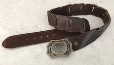VINTAGE Leather BELT BUCKLE SILVER tooled BUCKLE large POLISHED Jasper STONE