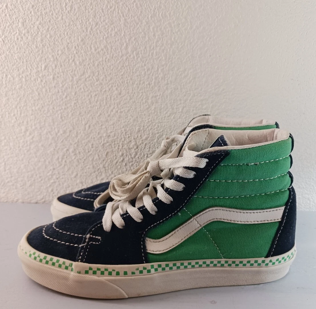VANS Sk8 Hi Navy Suede Green Canvas Lace Up Hi Top Skate Shoes