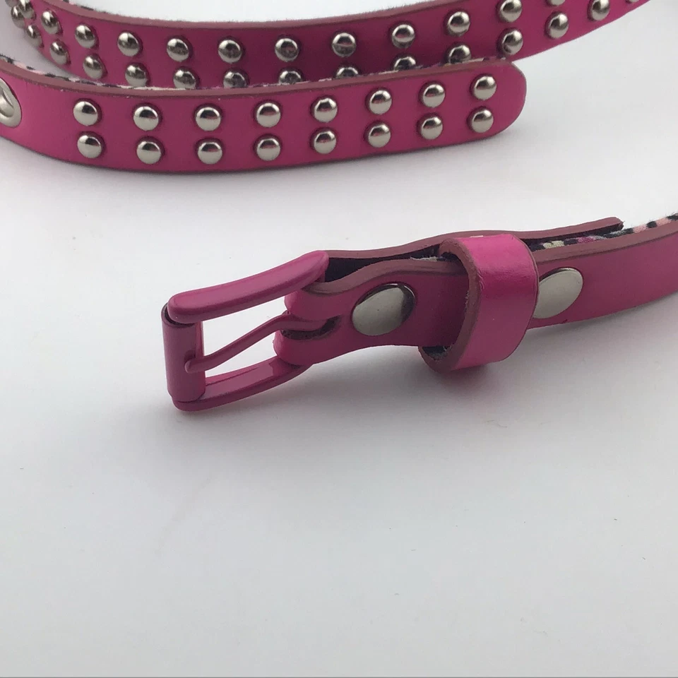 "Cinturón rosa y plata tachuelas florales interiores ajustables 45"" hebilla de metal estrecha con" Foto 3 de 4