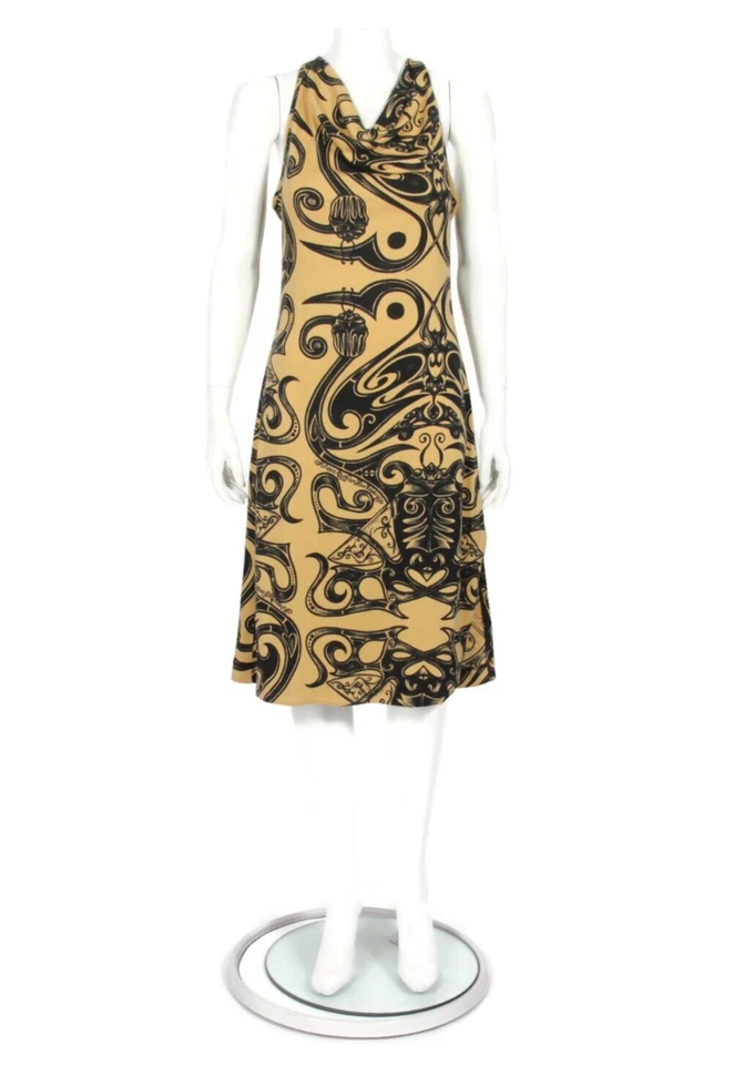Vintage Y2K Betsey Johnson Franky Tattoo Graphic Sleeveless Cowl Dress sz L /457 - Image 2 of 4