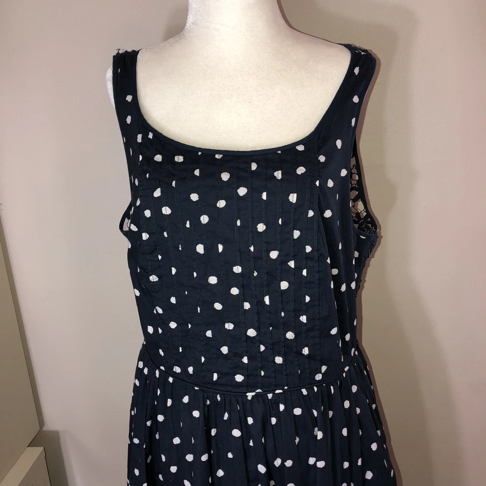 MOULINETTE  SOUERS Anthro Navy Blue Melora Dot Sleeveless Crochet Dress SZ 12 - Image 3 of 4