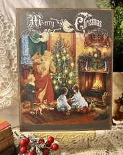 Victorian Family Christmas, Santa, Vintage Style, Handcrafted Plaque /  Sign