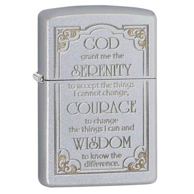 Zippo Windproof Lighter Serenity Prayer Engraved Satin Chrome (28458)
