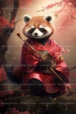 RED PANDA BEAR ART PRINT, Cottagecore Decor, Fairytale Forest Animal Poster C240