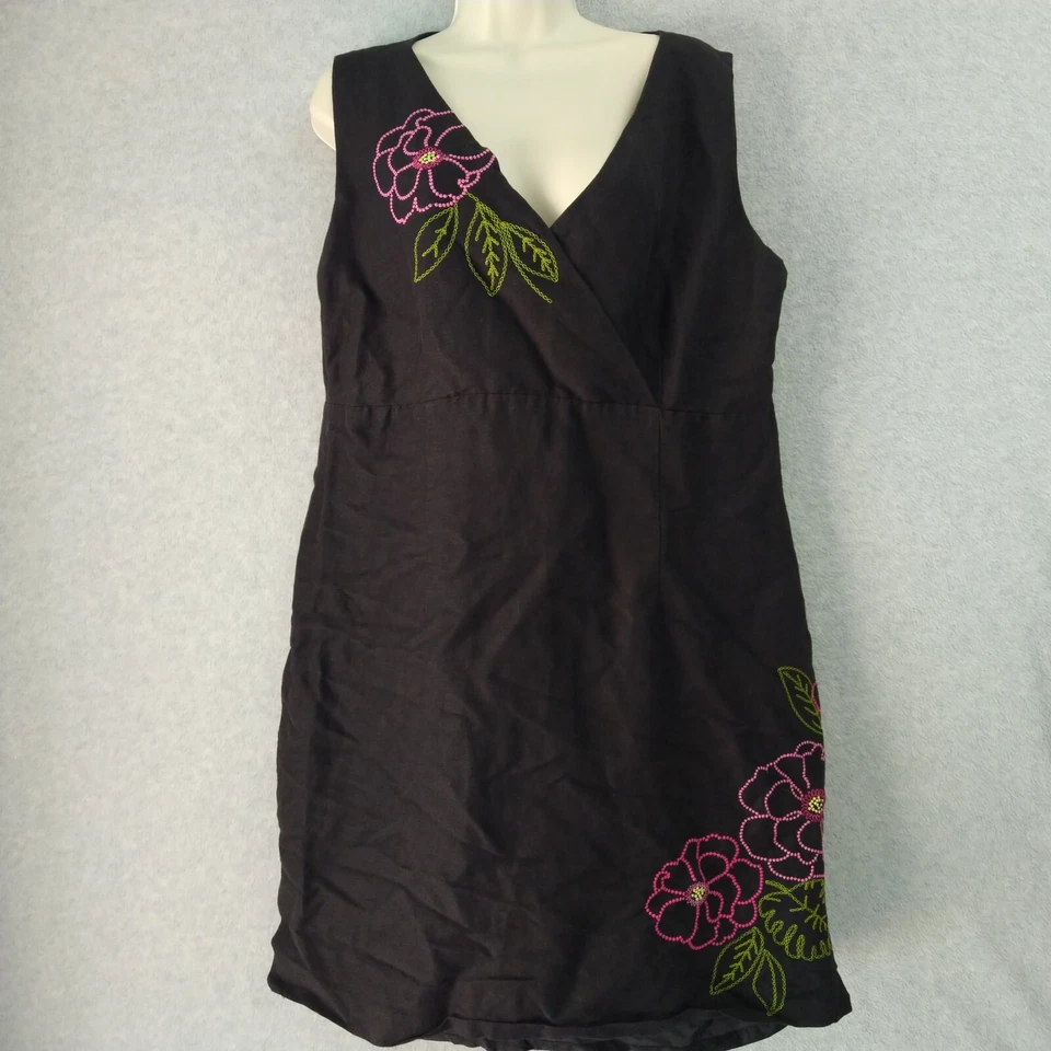 Vestido Kenar Mujer Talla 16 Negro Sin Mangas Lino Rayón Negocios Informal Fiesta Foto 2 de 4