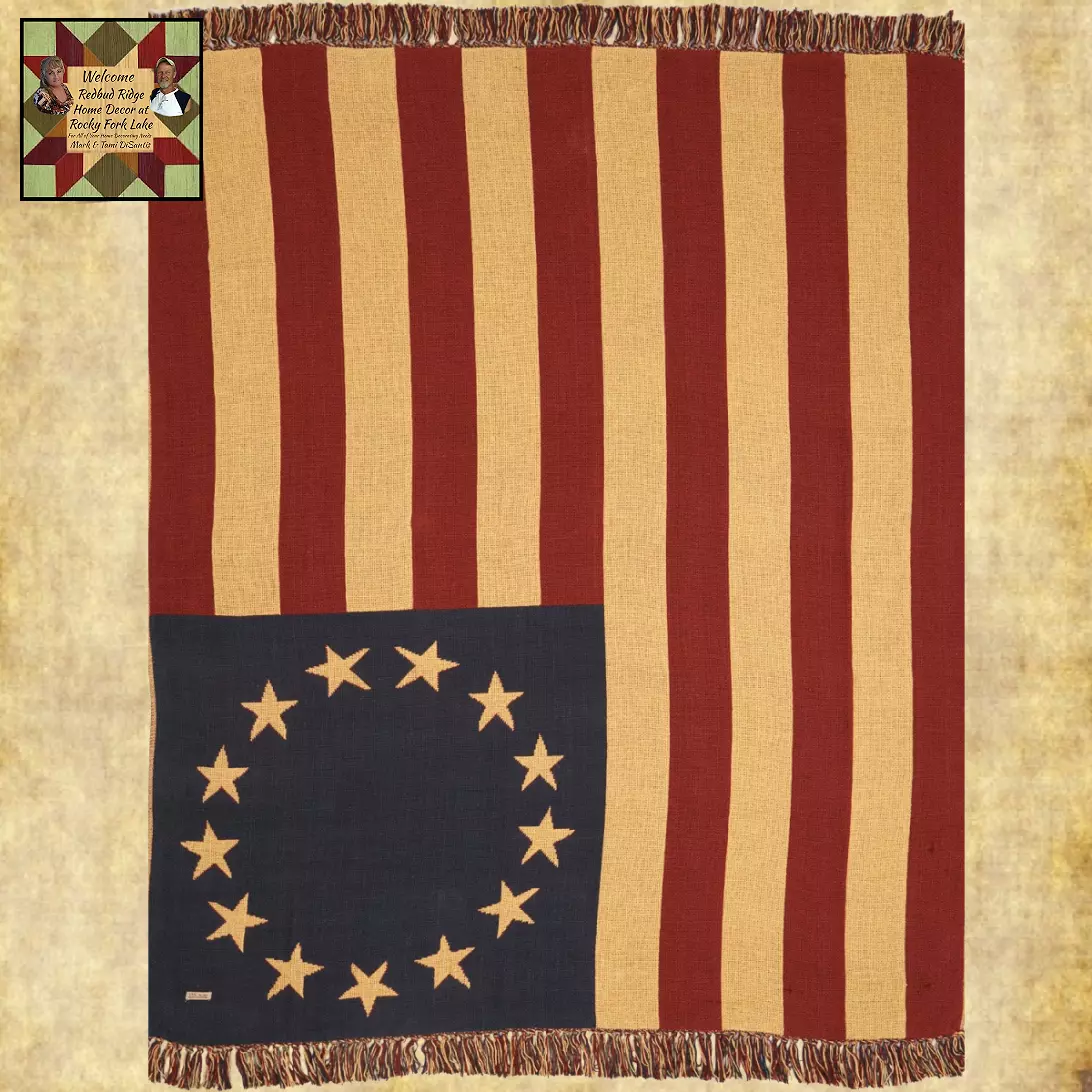 Patriotic Patch Patchwork Throw Blanket Afghan Red Navy Blue Tan