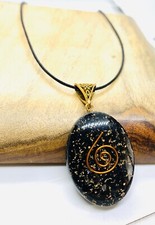 BLACK TOURMALINE STONE ORGONE PENDANT POWERFUL REIKI PROTECTIVE ENERGY NECKLACE