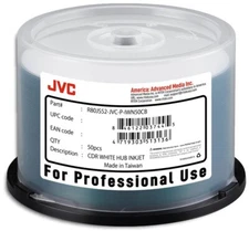 100-Pak JVC PRO (Ritek Pro) White Inkjet Hub 52X 80-Min CD-R's in Cakebox