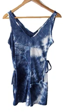 See You Monday Size L Blue and White Tie Dyed Sleeveless Romper