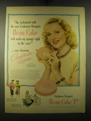 1947 Cashmere Bouquet Beau Cake Make-up Ad - Constance Moore - I'm enchanted