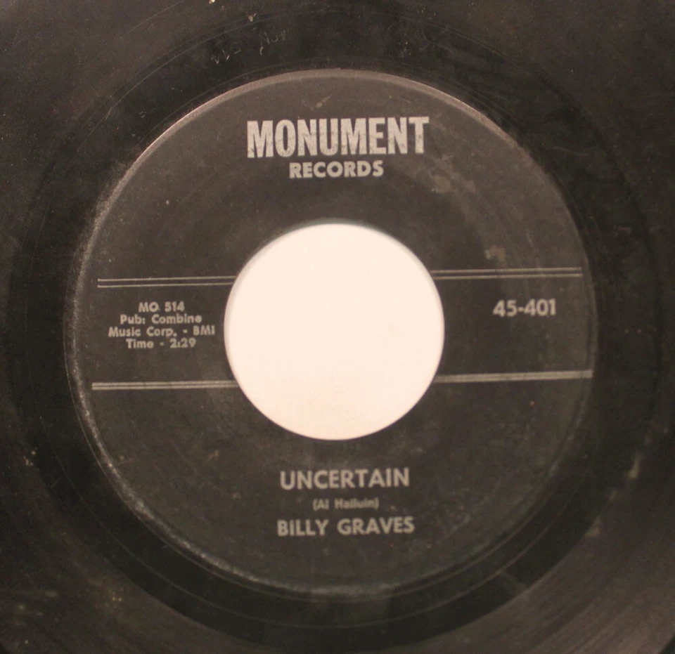 Billy Graves - 45 - The Shag / Uncertain On Monument Records - Image 2 of 2