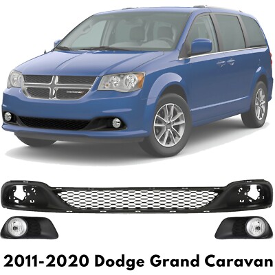 Front Lower Grille & Fog Light Pair For 2011-2020 Dodge Grand Caravan