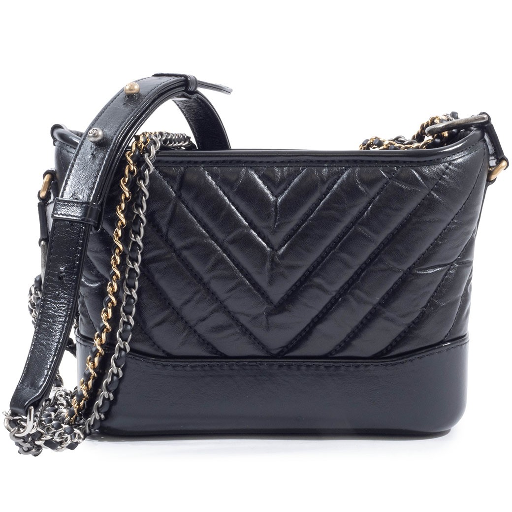 CHANEL Gabrielle de Chanel Shoulder Bag Black Calfskin Crossbody Pre-owned Auth