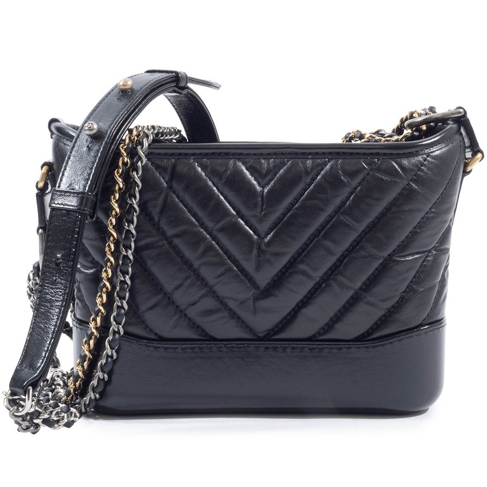 CHANEL Gabrielle de Chanel Shoulder Bag Black Calfskin Crossbody Pre-owned Auth