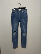 Free People We The Free Skinny Jeans Womens Size 26 Denim Ripped Knee Raw Hem