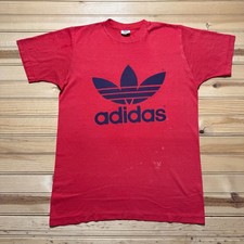 Vintage 80s Adidas Trefoil Double Sided Single Stitch T-Shirt USA Made - Medium