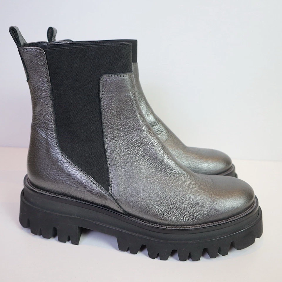 Zinda Claire Pewter Leather Chelsea Boots Womens Sz 42 Platform Lug Sole Spain - image 2 of 4