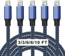 5Pack(3/3/6/6/10 FT)[Apple MFi Certified] iPhone Charger Long Lightning Cable Fa
