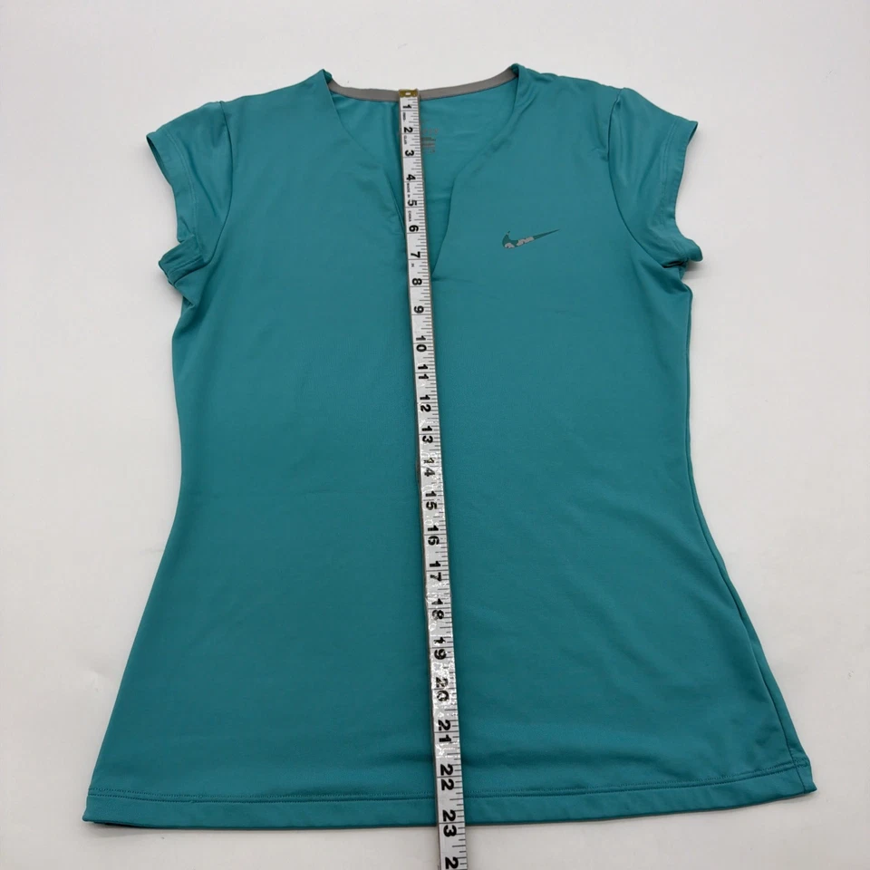 Nike Dri Fit T-Shirt Women M Green Logo V-Neck .#37635 - Image 4 of 4