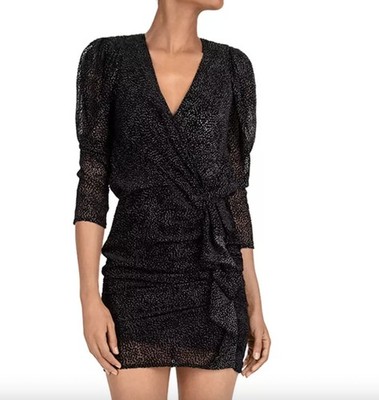 BA&SH celia puff sleeve flocked mini dress size 2 NEW NWT Womens Cocktail Party