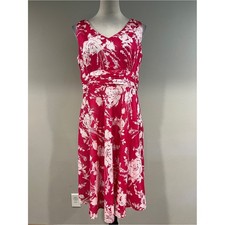 DressBarn Floral V-Neck Sleeveless Midi Dress in Fuchsia and White size 10