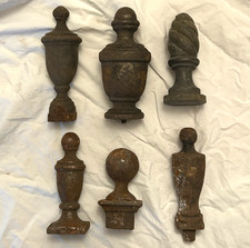 6 Antique WROUGHT IRON FENCE FINIALS Salvage Metal Newel Post Caps Stair Parts