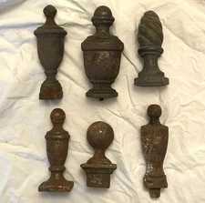 6 Antique WROUGHT IRON FENCE FINIALS Salvage Metal Newel Post Caps Stair Parts