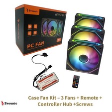 120mm RGB  ARGB Case Fan Kit w/ Remote Control  6-Port Controller Hub, 3-Pack