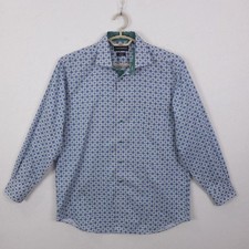 Paul Fredrick Button Down Shirt Mens 16x35 Blue Green Geometric Non-Iron Cotton