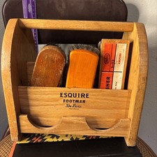 Vintage Esquire Footman Deluxe Shoe Shine Box w/ 3 Empire Brushes