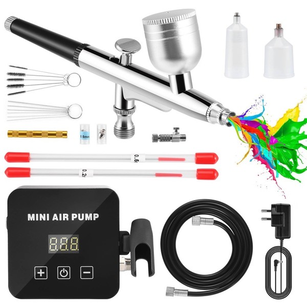 Tragbares Airbrush-Set Mit 0,2/0,5 Mm DüSen, Kompressor Dual-Action-Pistole Eins-image