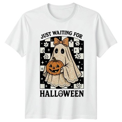 Just Waiting For Halloween Damen T-Shirt Retro Geist Halloween Geschenk für Sie