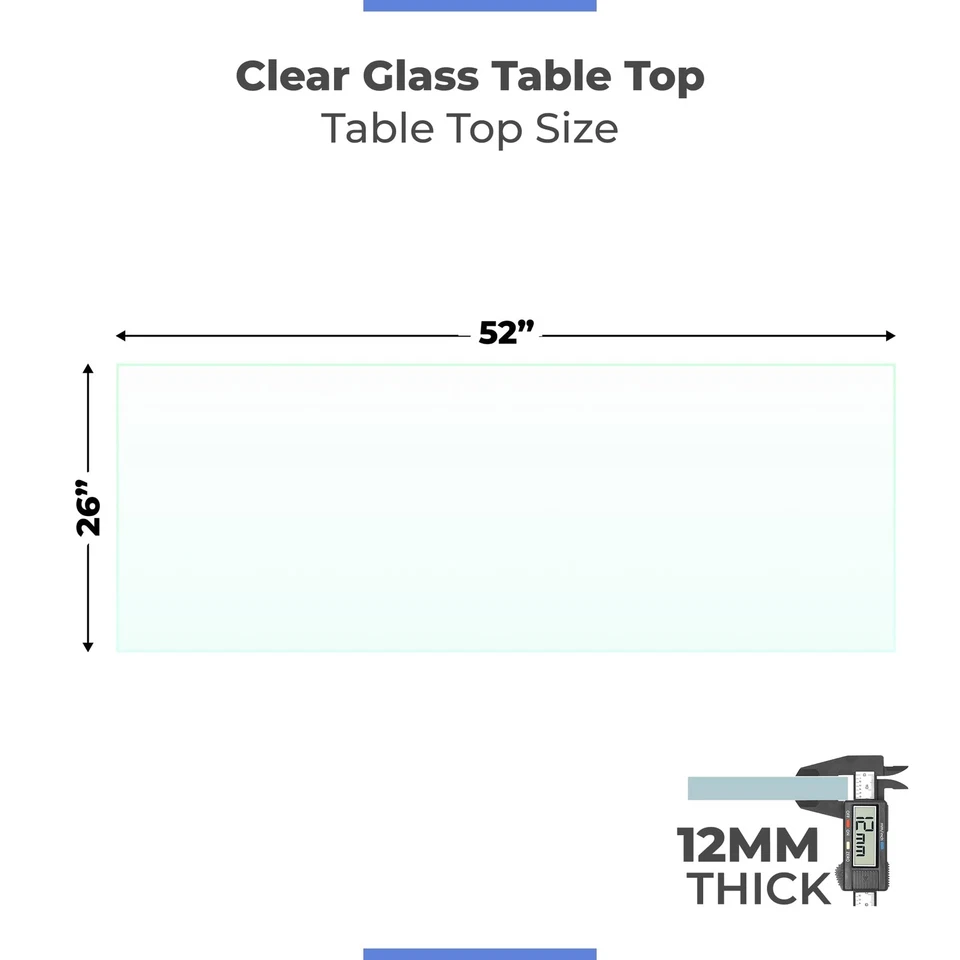 26" x 52" Rectángulo 1/2" Pulgada Grueso Templado Borde Biselado Pulido Radio Núcleo... Foto 2 de 4