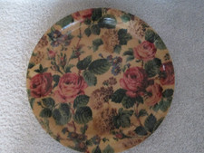 Small Round Vintage Roses  Glass Fibre Floral Serving Tray