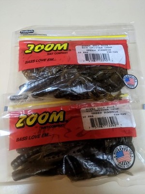2 Pkg 10 Ct Zoom Big Critter Craw - Green Pumpkin Super Salt Plus