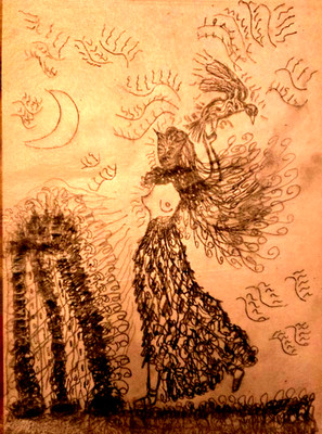 Remedios Varo ''Girl with Chaparro'' Original Graphite /Authenticated by Moyseen