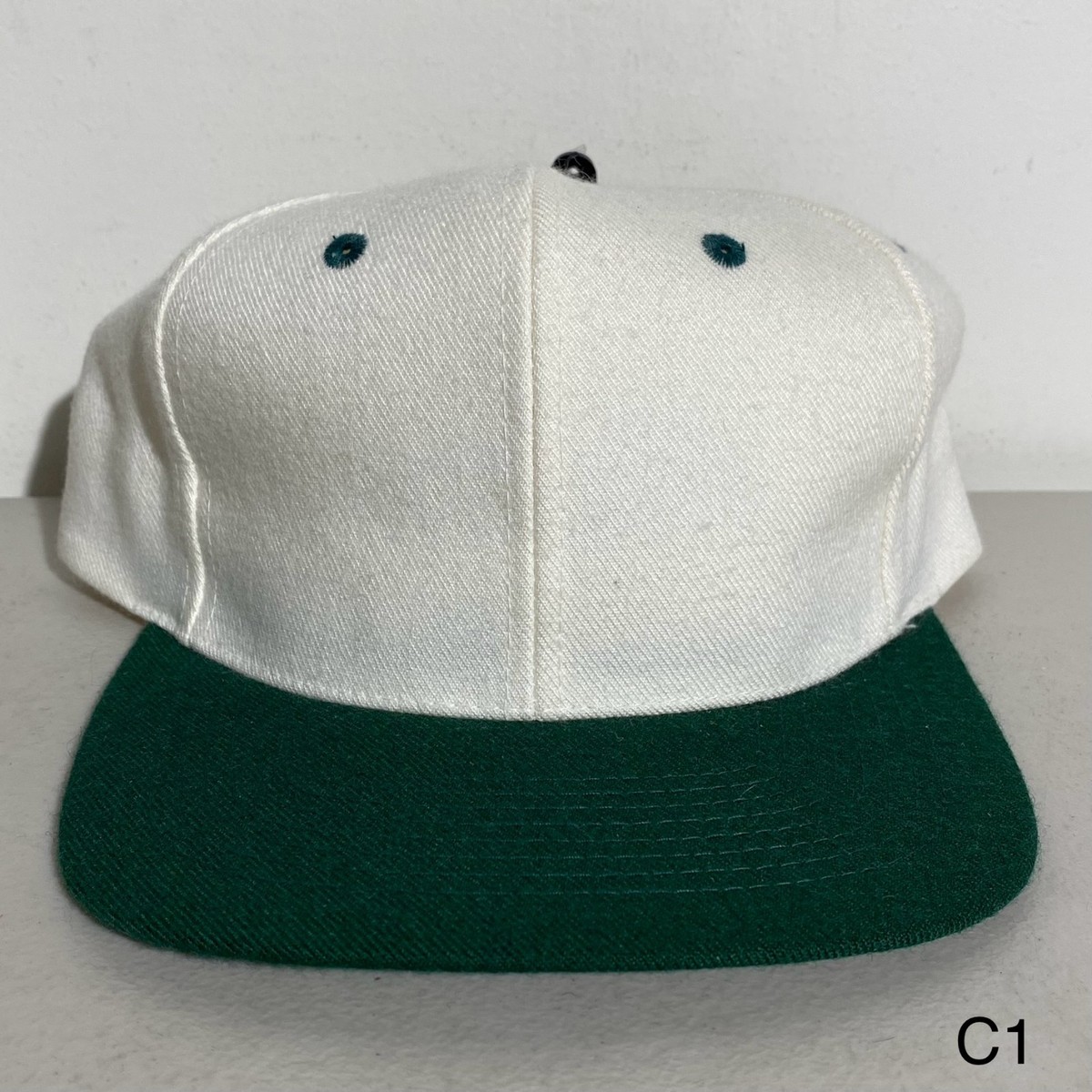 Vintage KC Hat Cap Snapback One Size White Green Baseball 6 Panel