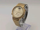 VINTAGE SEIKO 7A48-5000 Gold Moon Phase Chronograph New Battery Original Mens