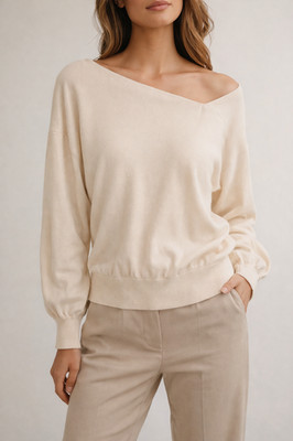 Line & Dot Cream Off Shoulder Sweater Size S Quiet Luxury Minimalist Top
