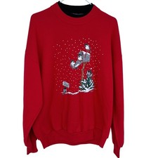 Vintage 90s Morning Sun Double Neck Christmas Sweatshirt Red XL Birds Nature