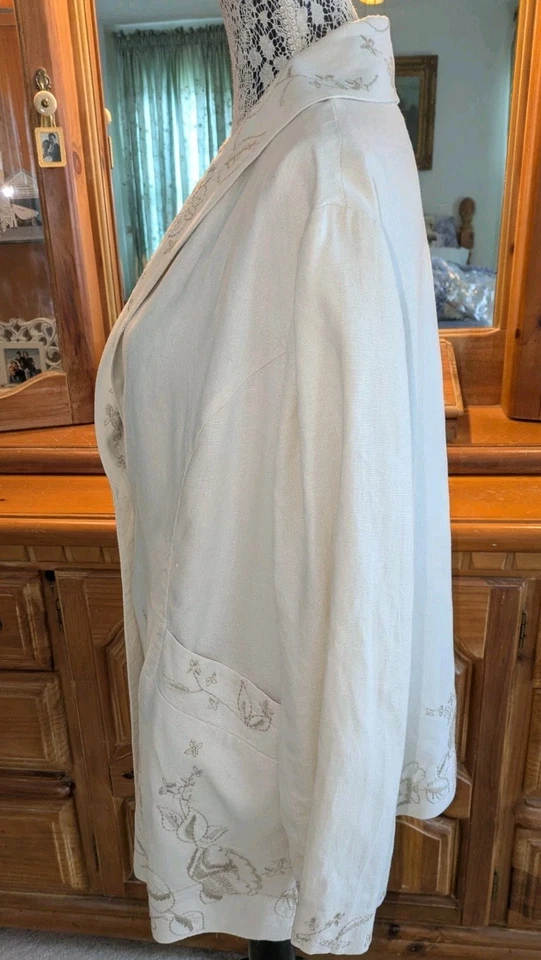 Blazer J.Jill Desert Bloom Floral Lino Plus 2X Beige Un Botón Uso Profesional Usado en Excelente Condición Foto 4 de 4