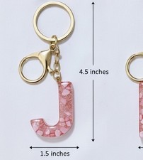 Letter J Resin Keychain Pink Rose Gold Glitter Keyring Dangle Bag Charm