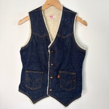 Vintage Levi's Vest Denim Sherpa Lined Orange Tag Dark Wash Western Women Small