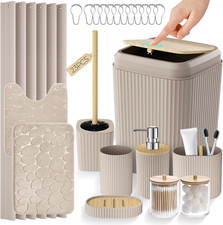 Bathroom Accessories Set - Beige Bathroom Set with Shower Curtain and Rugs, Tras