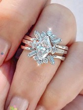 Silver 3-Piece Cubic Zirconia Ring Set Size 6 7 8 9 10 For Women