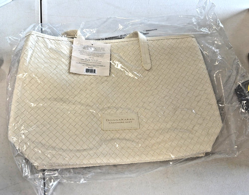Donna Karan Cashmere Mist Tote Bag Purse Off White Carryall Woven New and Sealed